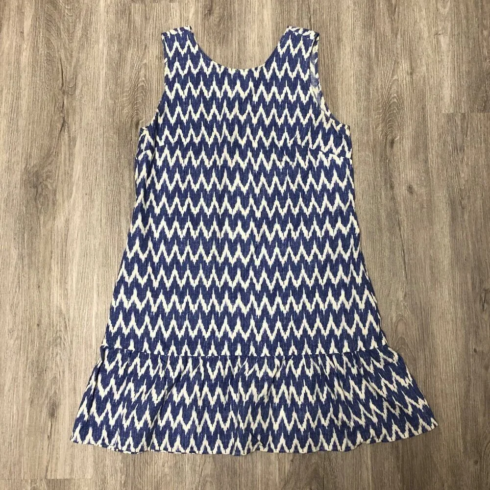 J.Crew Factory Linen Cotton Dress Sundress Women's Size Medium Blue White Ikat